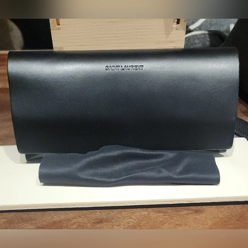 NWT Saint Laurent Black Authentic Sunglasses Case YSL Saint Laurent Semi Hard Leather Case for Eyeglasses  main image 2